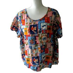Hot Cotton Women's Multi Color Print Short Sleeve Shirt Size XL (READ)